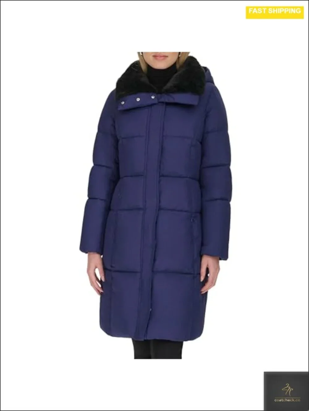 Womens Quilted Jacket Shimmer Nylon Faux Fur Lined Collar